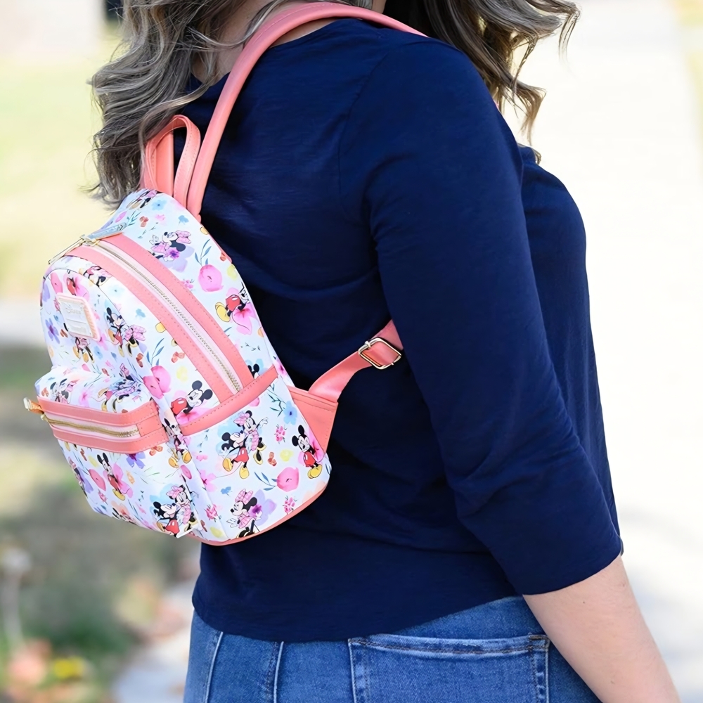 Loungefly Disney Mickey Minnie Mouse Mini Backpack Handbag AOP Floral EXCLUSIVE - Picture 2 of 5